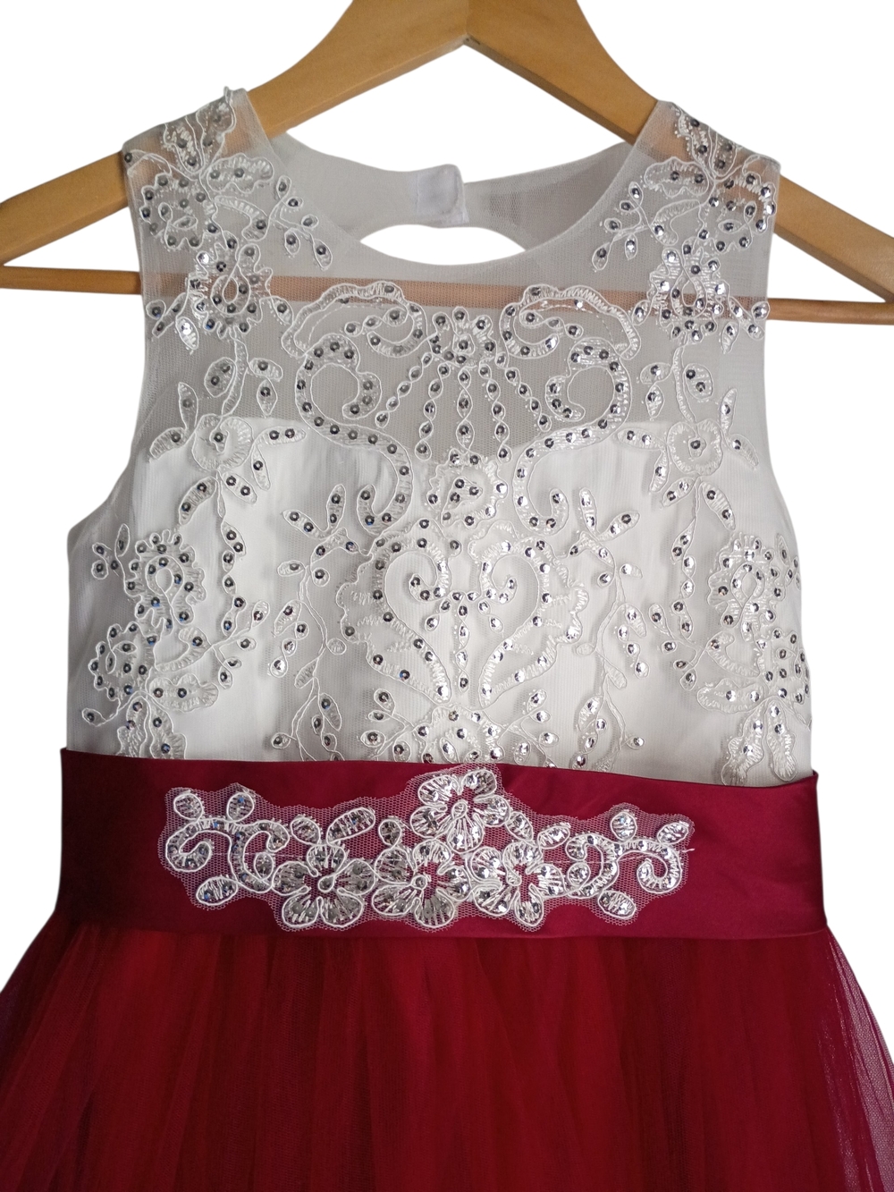 ❤️ Embellished White & Red Tulle Ball Gown for Girls - Picture 6 of 8